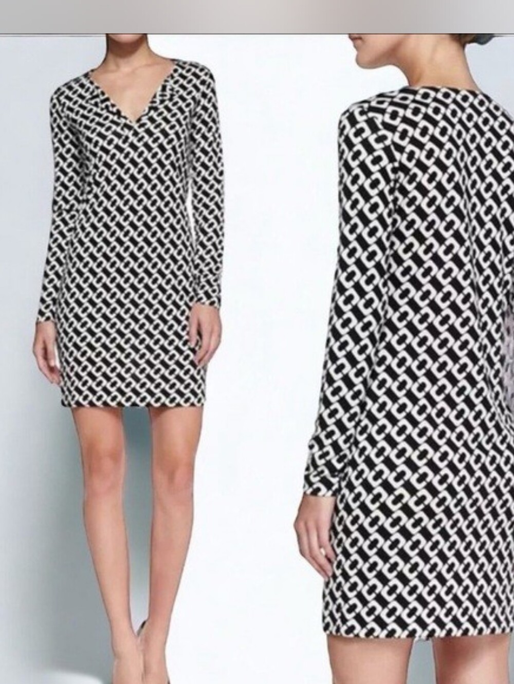 Diane Von Furstenberg Reina Dress Tunic  100% Silk size 6 Chain Link Bold Print